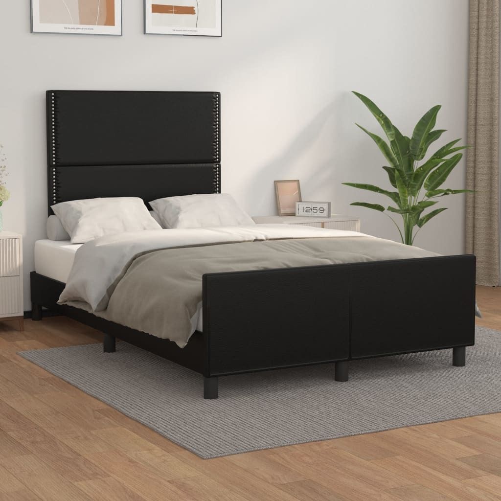 The Living Store Bettgestell mit Kopfteil Schwarz 120x200 cm Kunstleder