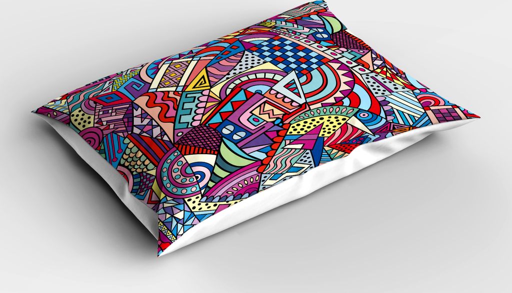 ABAKUHAUS Psychedelisch Kopfkissenbezug, Bunte Funky Art 90er Jahre Glasmalerei Stil Dreieck Quadrate Modernes Muster, 40x80 cm, Mehrfarbig