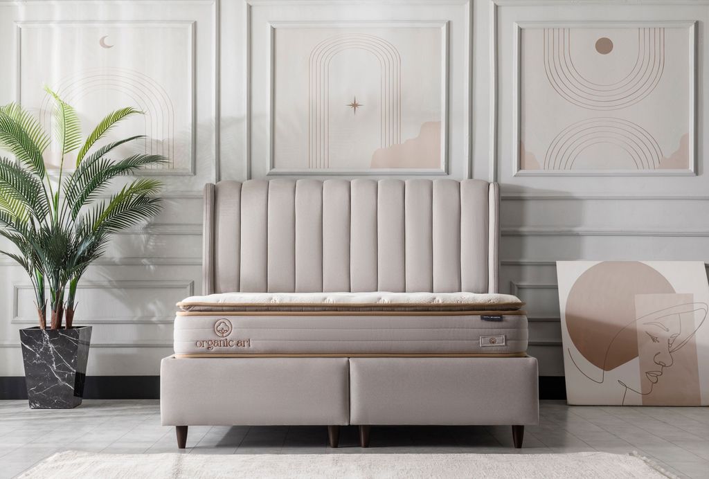 Organic Bett Set, Liegefläche:160x200, Produkt:Bett Set (mit Matratze), Farbe:Beige