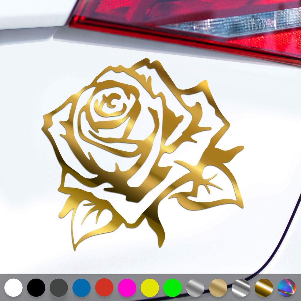 PantherPixel Rose Aufkleber Blumen Kletterrosen Pfingstrosen Sticker Auto Geschenkidee Farbe Chrom-Gold