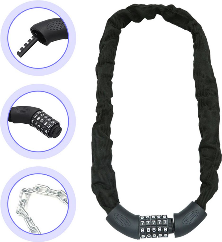 Jopassy Fahrradschloss Zahlencode 6mm Stahlkettenglieder 5-stelliges Zahlenschloss Fahrrad Schloss E-Bike Motorradschloss Kettenschloss, 120cm