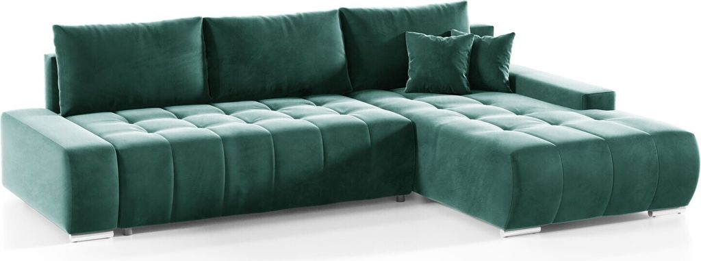 Ecksofa Sofa mit Schlaffunktion VOGAR Stoff Monolith Grün Ottomane Rechts