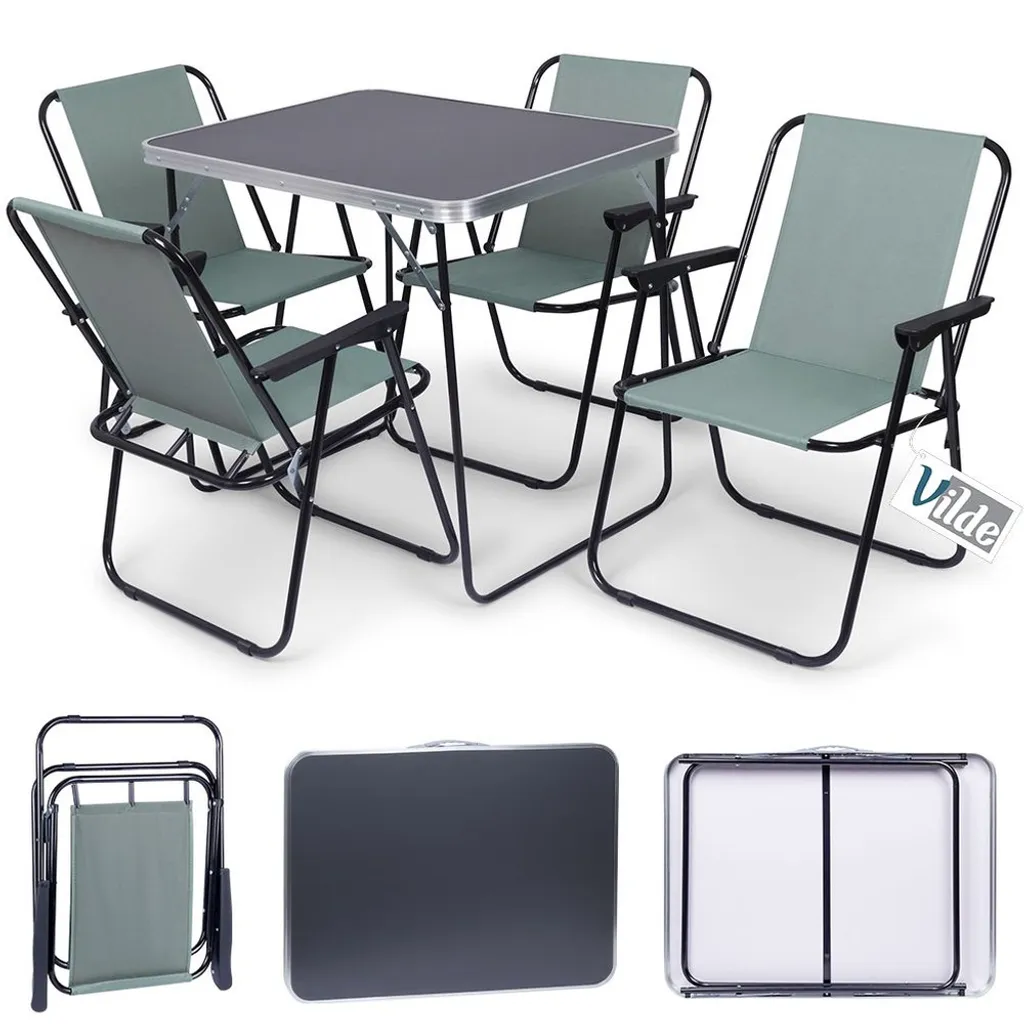 Vilde Table de Camping Pliante avec 4 Tabourets Ensemble de Voyage Blanc