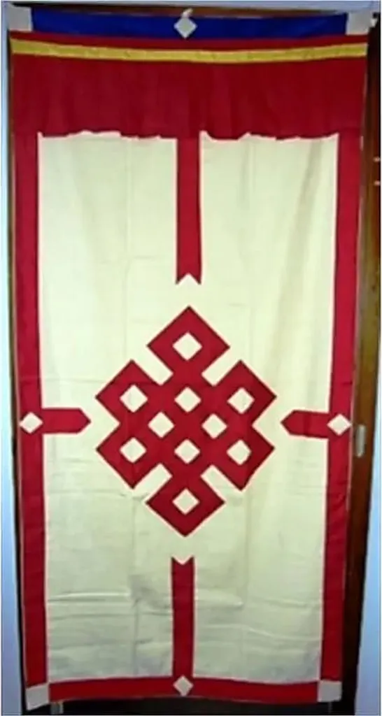 Grand tapis d'entrée tibétain 178x85 cm rouge - Paillasson décoratif chic