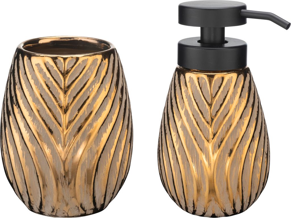 WENKO Bad-Accessoire Set Mod. Idro Gold, 2-tlg., Seifenspender und Zahnputzbecher
