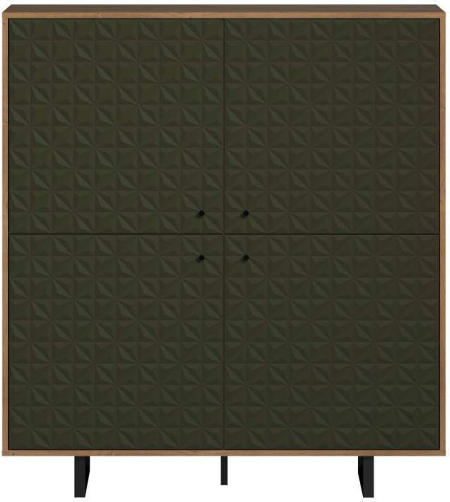 A front view of a cabinet with four doors.