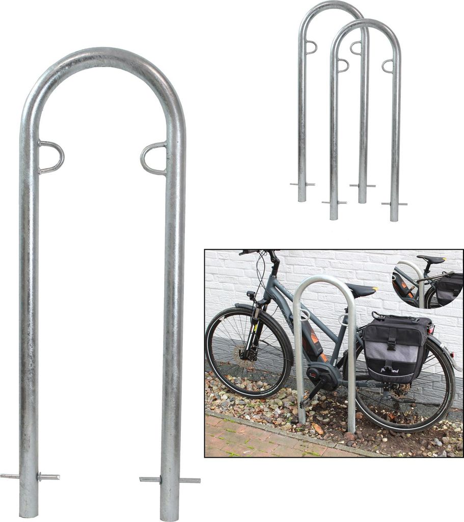 2 x Fahrradanlehnbügel 111,5 x 40 cm Stahl feuerverzinkt Ø 49 mm grau Einbetonieren Fahrradständer Parker Typ U