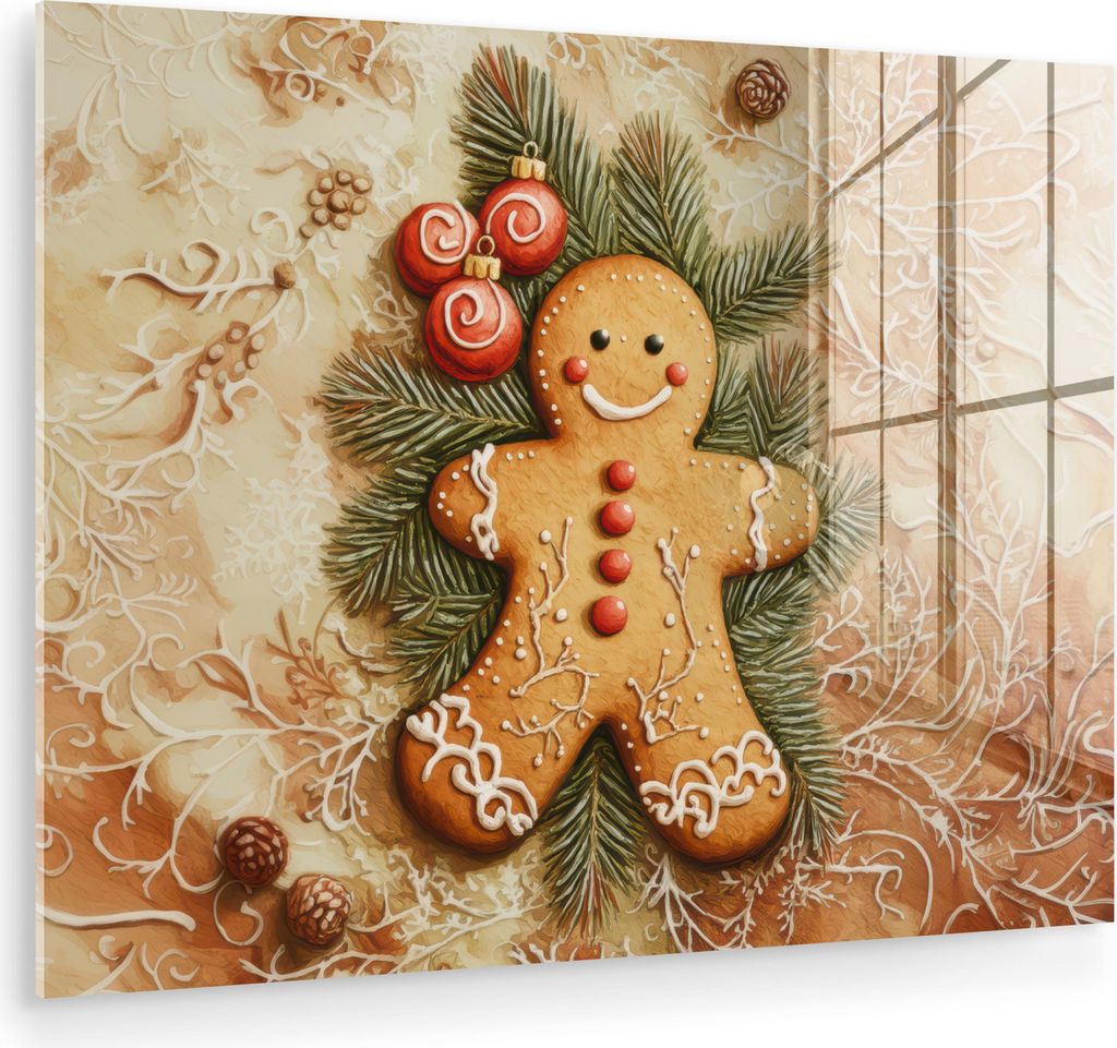 MuchoWow Glasbilder - Bilder auf Wandbild - Foto auf Glas Weihnachten - Plätzchen - Puppe - Spekulatius 80x60 cm Wanddekoration aus Glas - Acrylgl...
