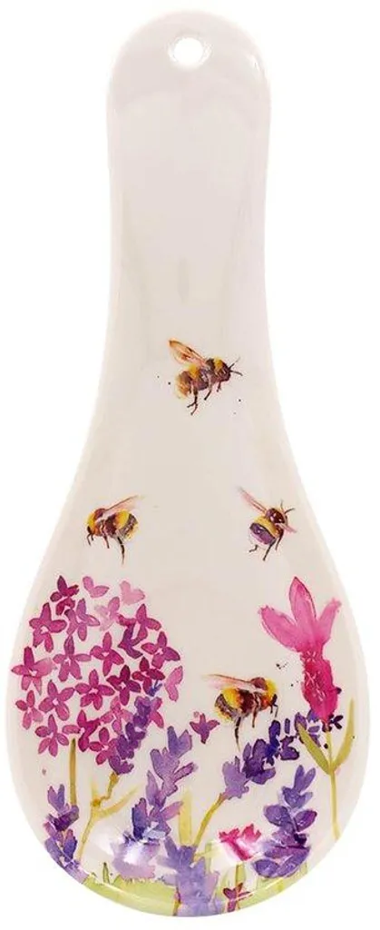 Porte-cuillère cuisine en céramique décor lavande et abeilles artisanales