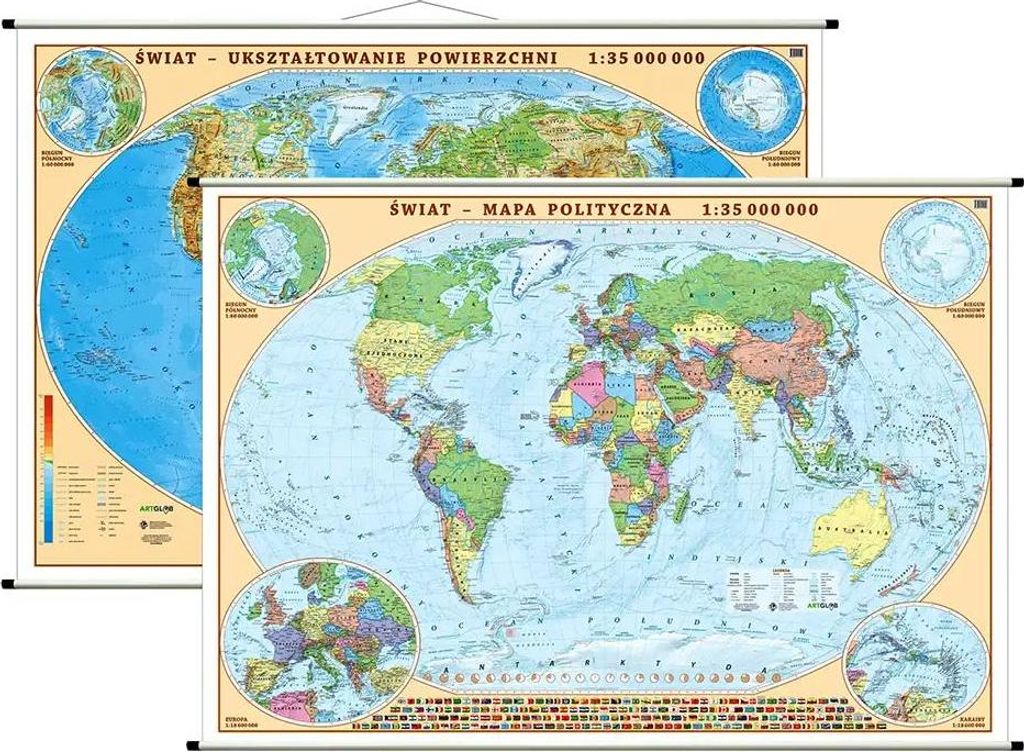 Weltkarte 1:35.000.000. Doppelseitige Wandkarte. Politische und physische Darstellung. Ausgabe 2024.