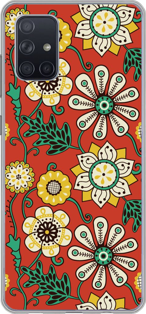 MuchoWow Handyhülle Schutzhülle Hülle für Telefoonhoesje Samsung Galaxy A51 5G Design - Blumen - Hippie - Retro Silikon Softcase Handy Hülle...