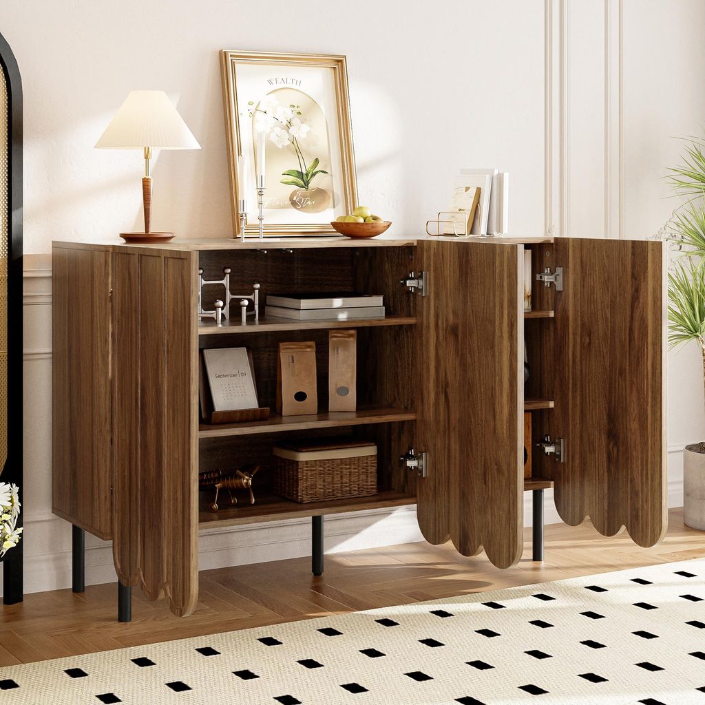 MODFU odernes Sideboard grifflos Beistellschrank mit Wellentüren und verstellbare Regale,Buffetschrank mit Stauraum für Wohnzimmer,Flur&Esszimmer...