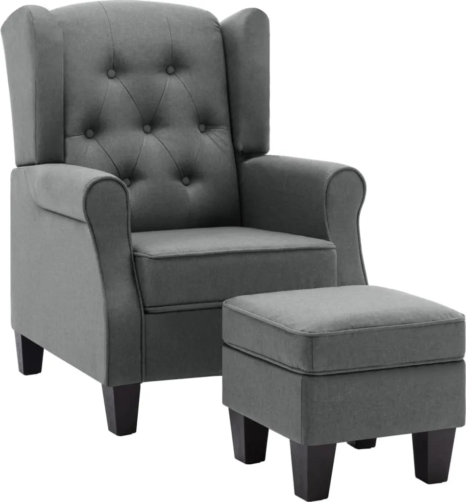 Fauteuil avec repose-pieds vidaXL en tissu gris clair - Confort moderne