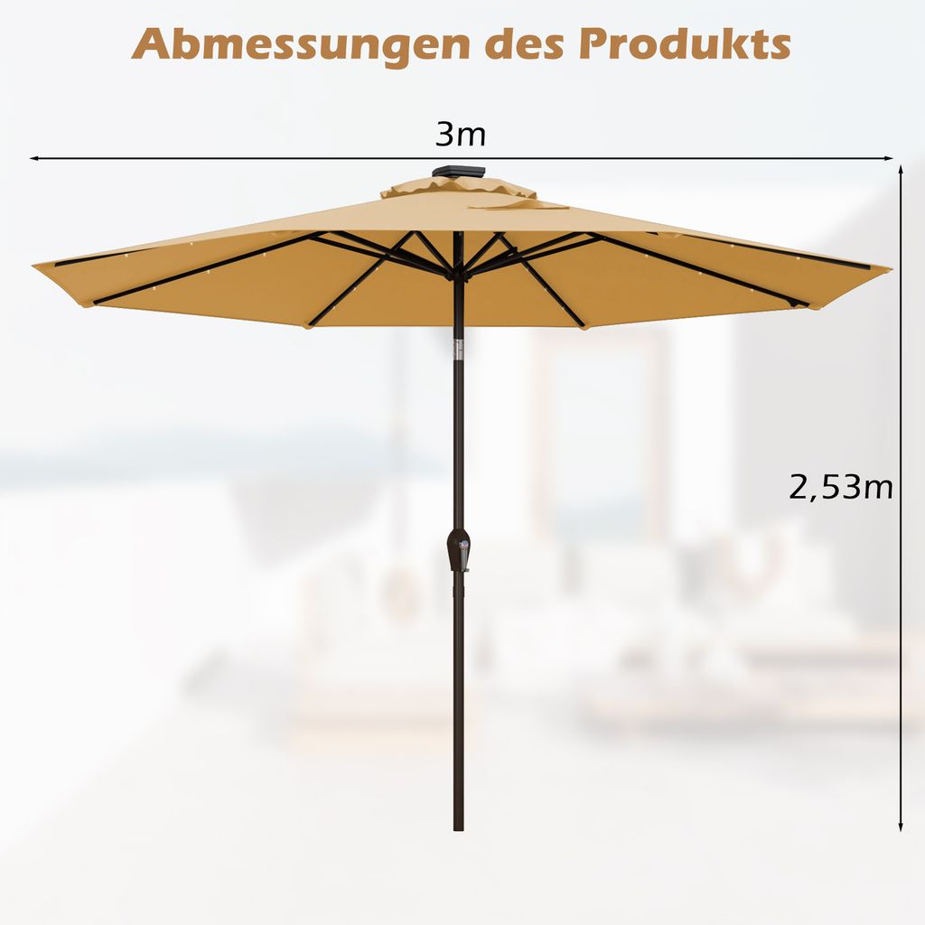 COSTWAY 300cm Sonnenschirm mit Solar-LED-Beleuchtung Produktbild 3