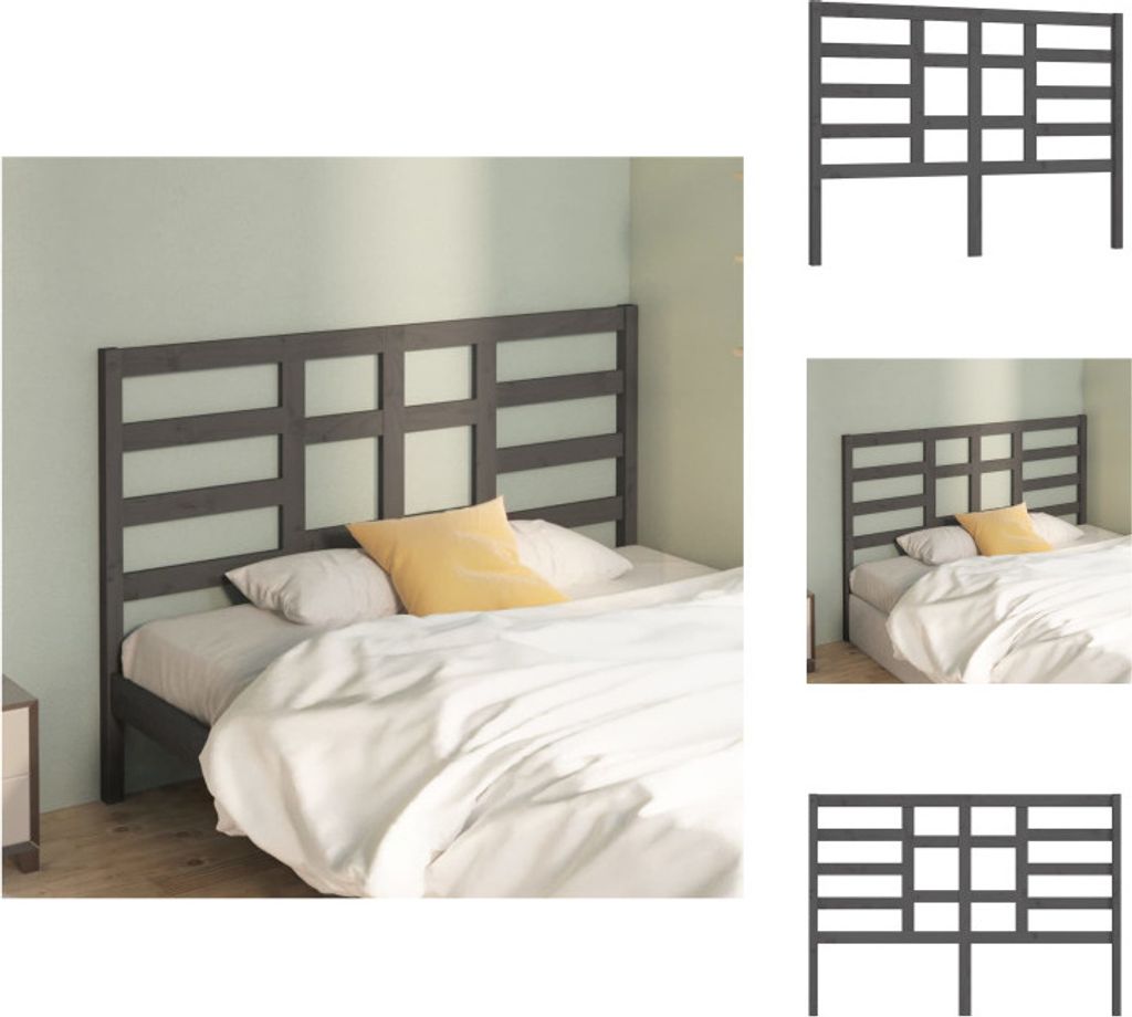 vidaXL Kopfteil Grau 156 x 4 x 104 cm Massivholz Kiefer - Kopf- & Fußenden