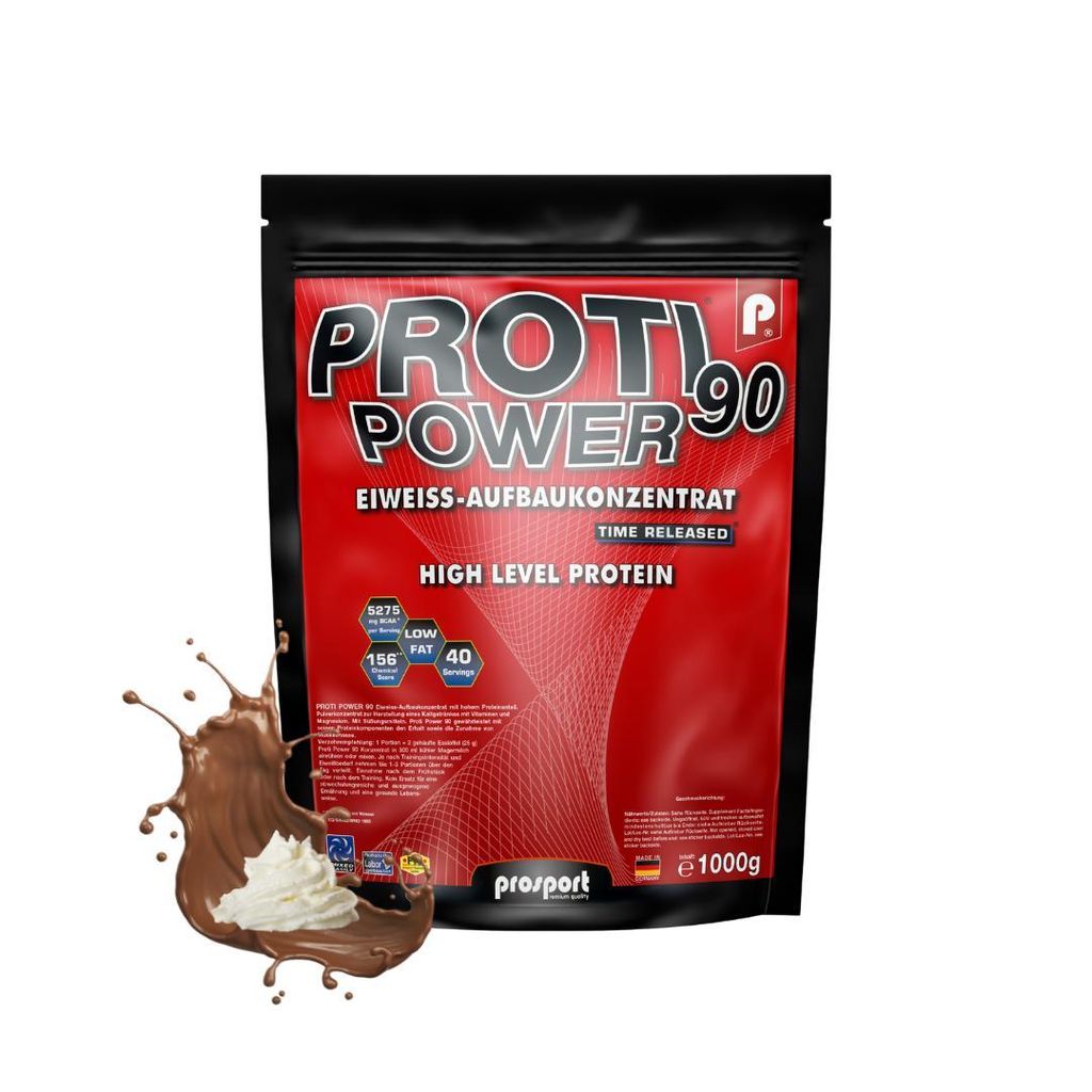 Prosport Proti Power 90 – Schoko-Sahne 1000g – 5-Komponenten Eiweißpulver – Proteinshake mit Whey, Casein, Eiprotein, Magnesium & 10 Vitaminen