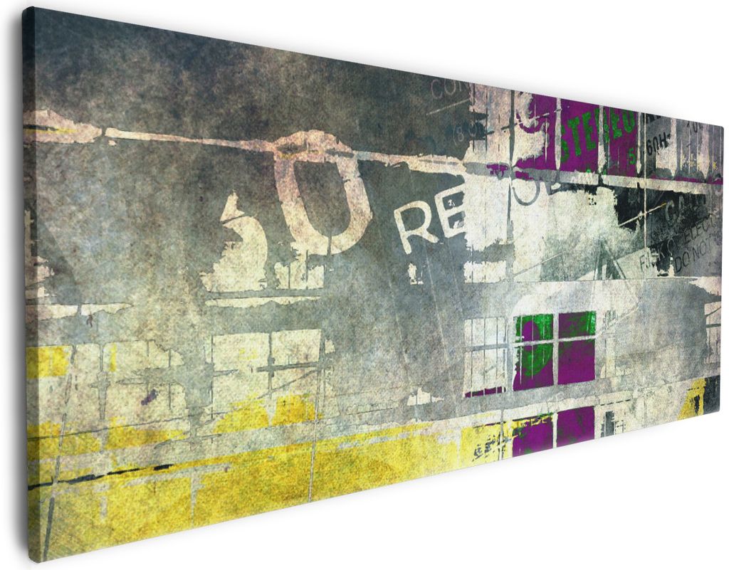 Wallario Premium Leinwandbild Retro-Style lila-gelb in Größe 50 x 125 cm