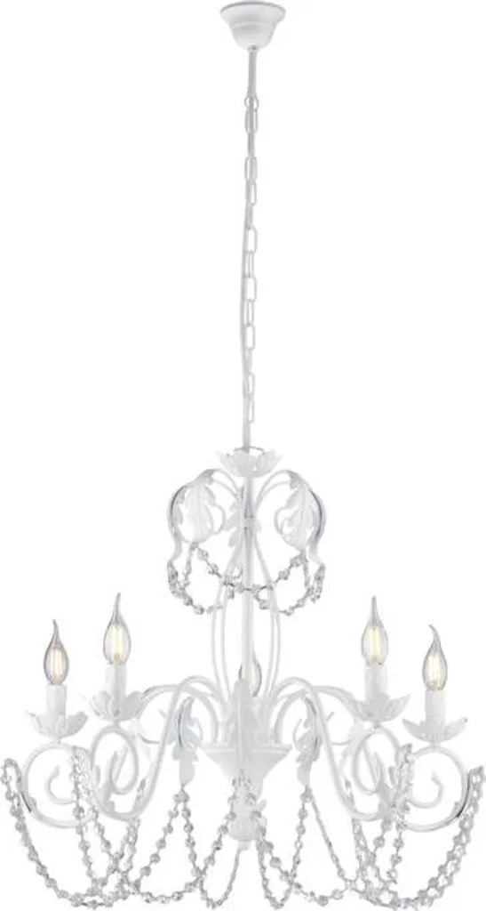 Lustre shabby chic blanc avec strass cristal 5 feux design Damasco d.63
