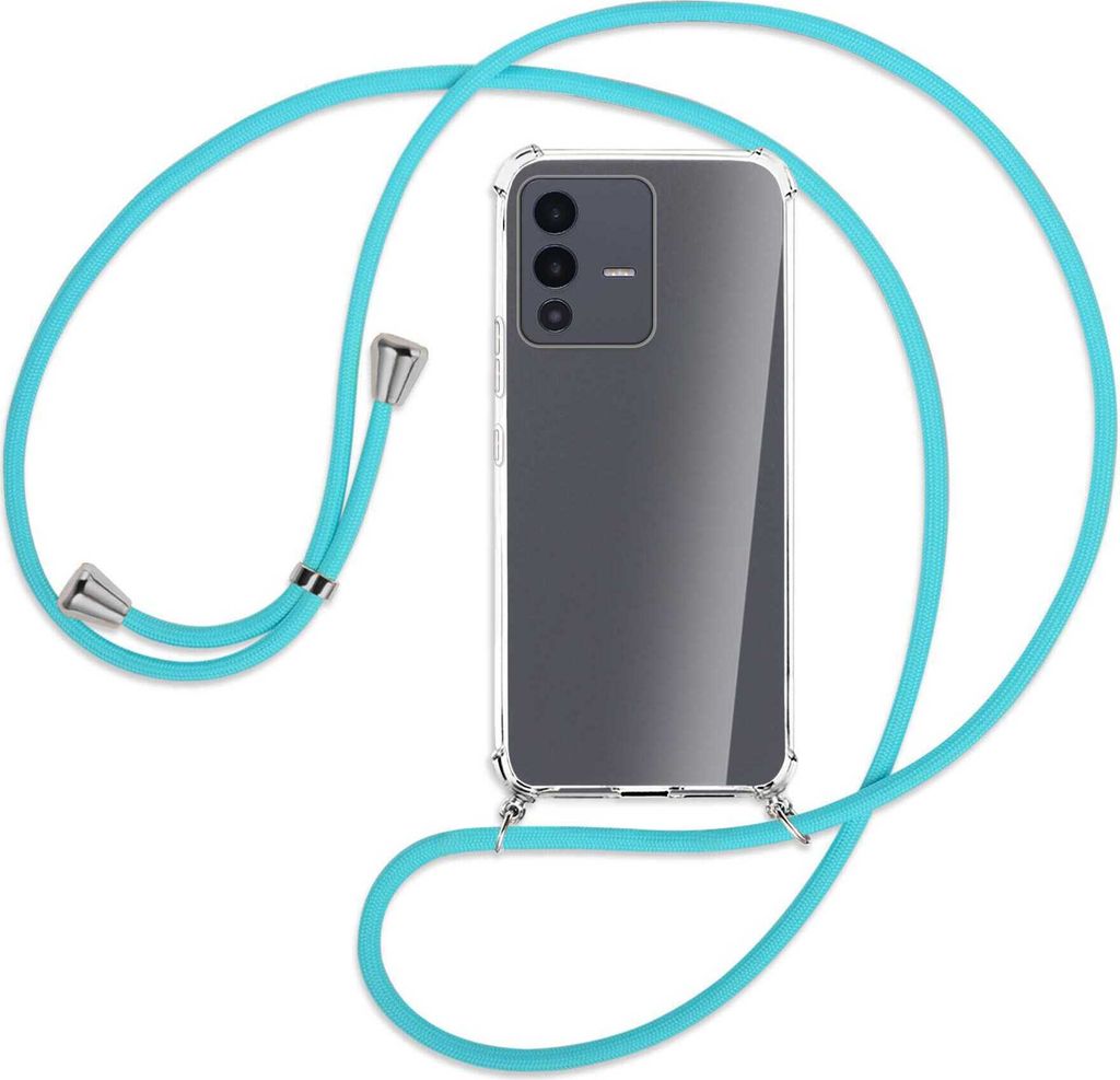Handykette Backcover-Schutzhülle mit Band (Metall silberfarben) für vivo V23 5G (V2130) / S12 (V2162A) - türkis