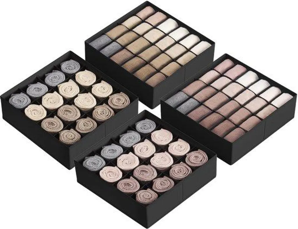 Lot de 4 organisateurs de tiroir noir 80 compartiments pliables - Modèle L80
