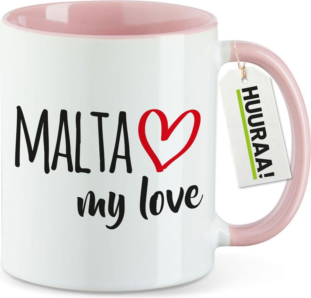Huuraa Kaffeetasse Malta my love 330ml Rosa Keramik Kaffeebecher Geschenkidee
