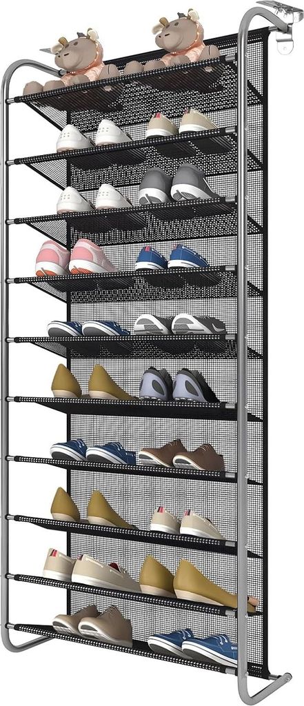 Schuhregal - 10 verstellbare Ebenen - hängendes Schuhregal für über die Tür - Türorganizer mit Metallhaken