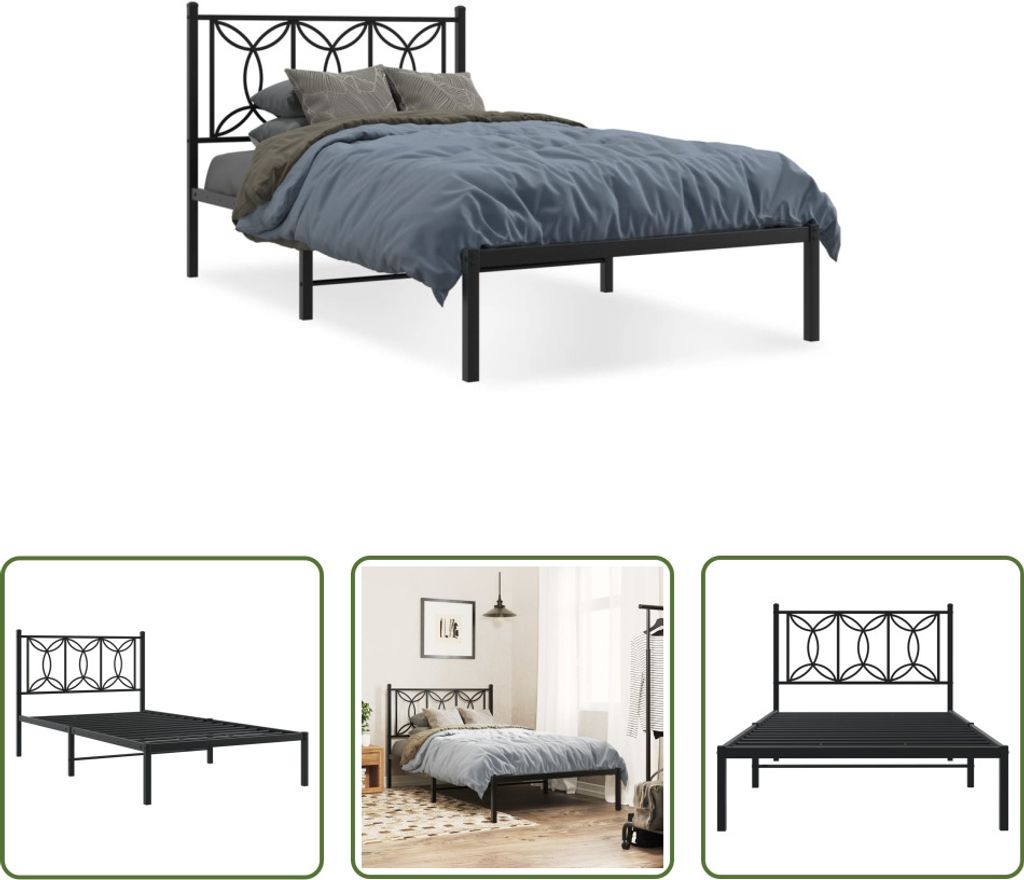 The Living Store Bettgestell mit Kopfteil Metall Schwarz 100x190 cm