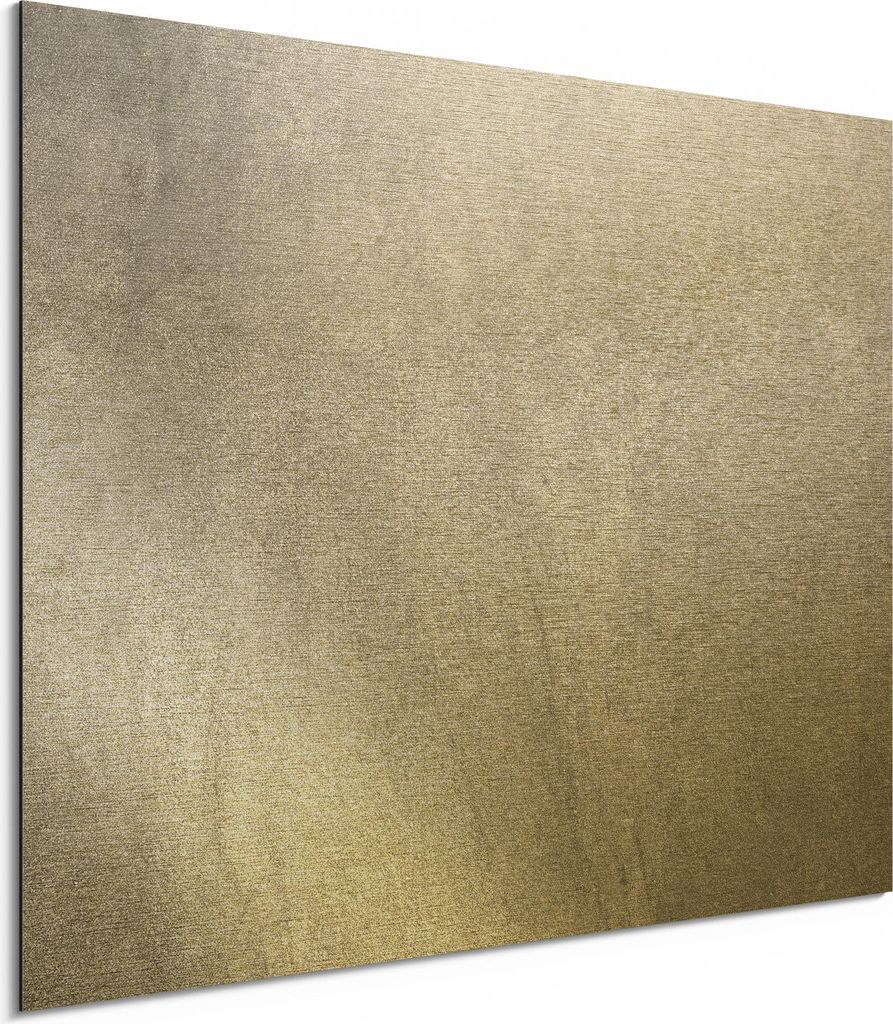 DEQORI Alu-Dibond Bild Gold 80x60 cm 'Verputzte Steinmauer' Wandbild Metall dünn Design