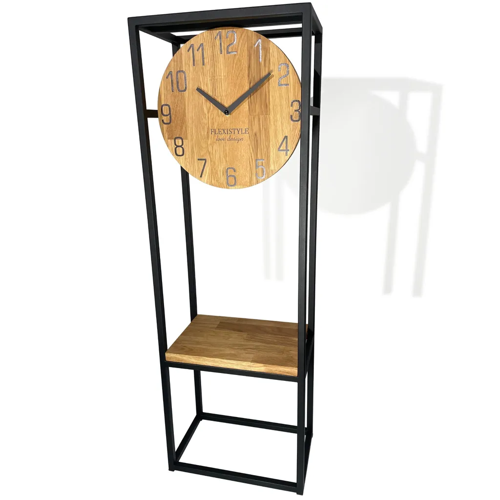 Table console d'entrée bois et métal style industriel avec horloge LOFT - 7