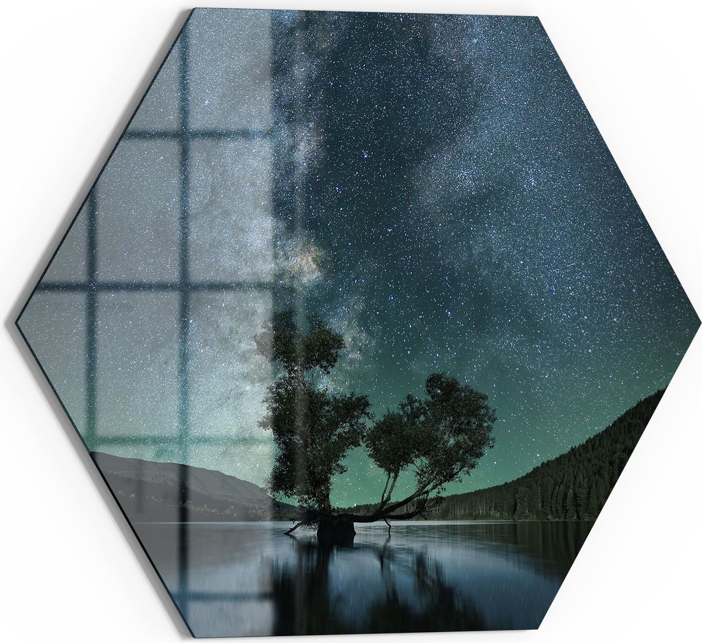 DEQORI Magnettafel Glas 40x35 cm 6-eckig 'Sternenwaldträume' beschreibbar Whiteboard Küche