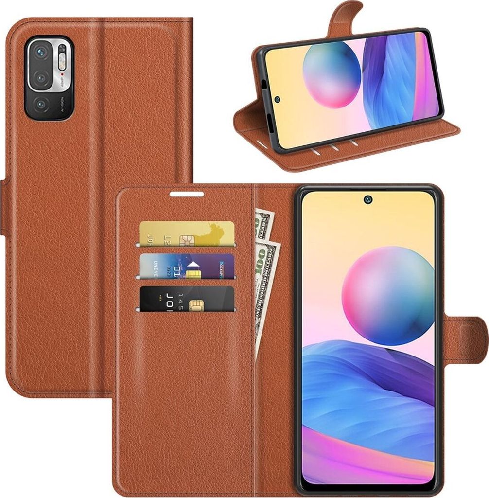 König Design Hülle kompatibel mit Xiaomi Redmi Note 10 5G Kunstleder Handyhülle - Handy Case Braun