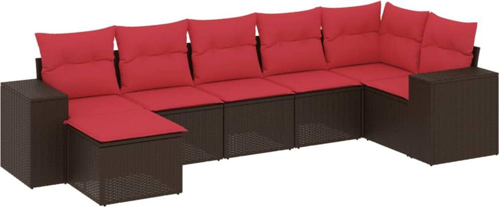 7-teiliges Gartensofa-Set mit Kissen, braun, Polyrattan