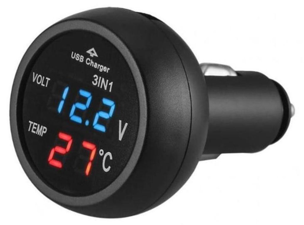 USB-Auto-Ladegerät Techstar® mit Voltmeter und digitalem Produktbild 