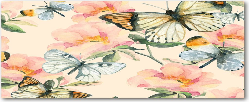 Tulup Leinwandbild - 125x50 cm - Wandkunst - Drucke auf Leinwand - Leinwanddruck - Tiere - Mehrfarbig - Schmetterling Blumen