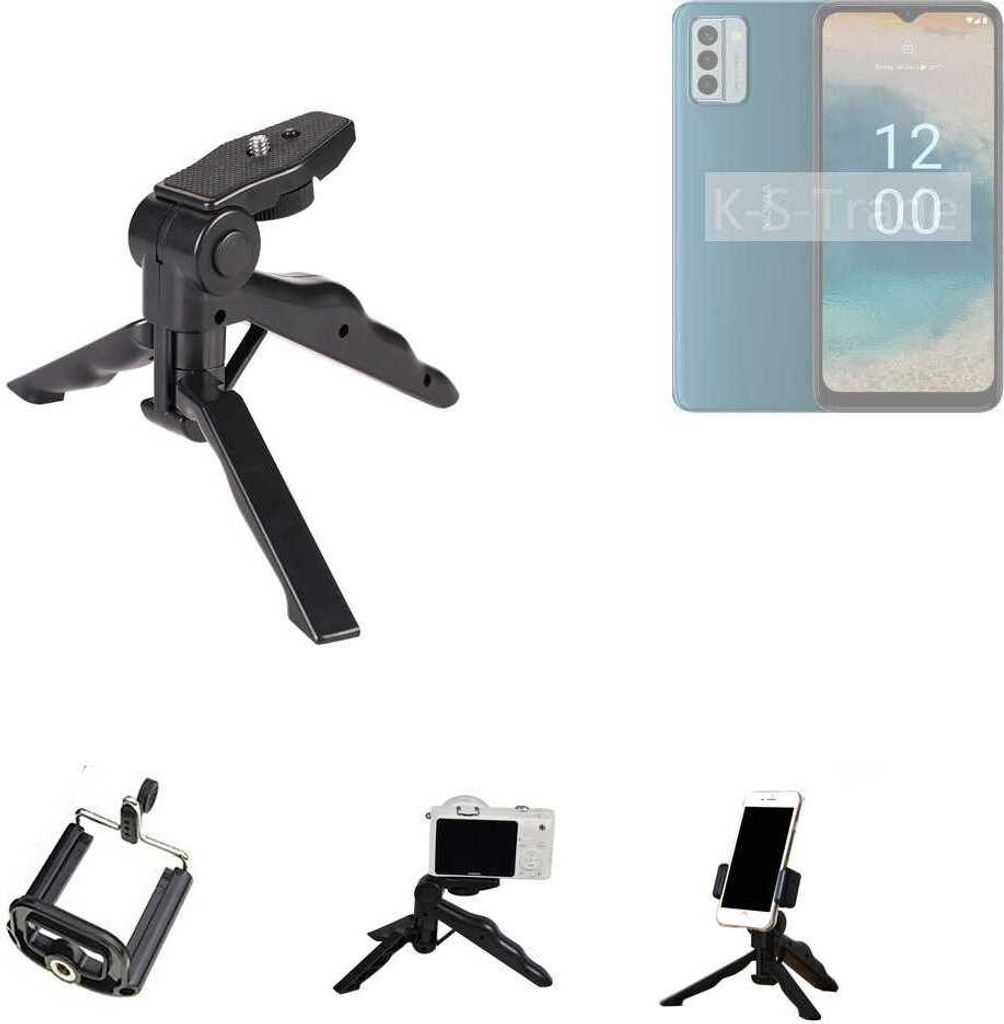 K-S-Trade Stativ Tisch-Ständer Dreibein Handy-Stativ Ständer kompatibel mit Nokia G22 Mini-Stativ Smartphone Tripod Handy-Stativ aus Plastik schwarz