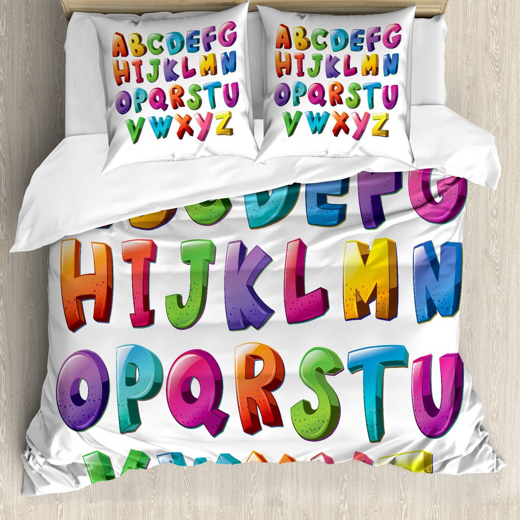 ABAKUHAUS Alphabet Bettbezug Set für Einzelbetten, Gradient Farben Graffiti, Milbensicher Allergiker geeignet mit Kissenbezug, 155 cm x 220 cm - 8...