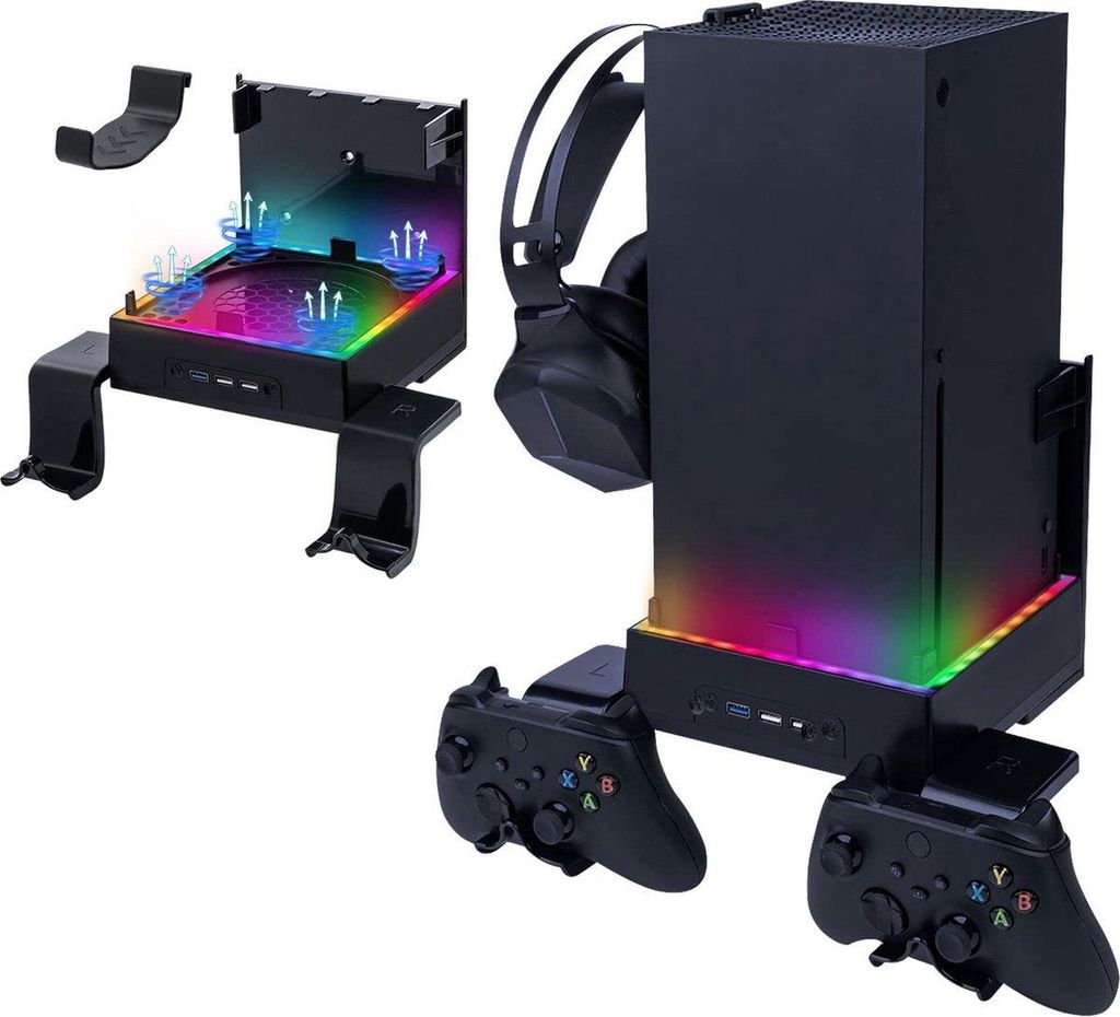 Xbox Series X Wandhalterung mit Lüfter, RGB, USB und Produktbild 