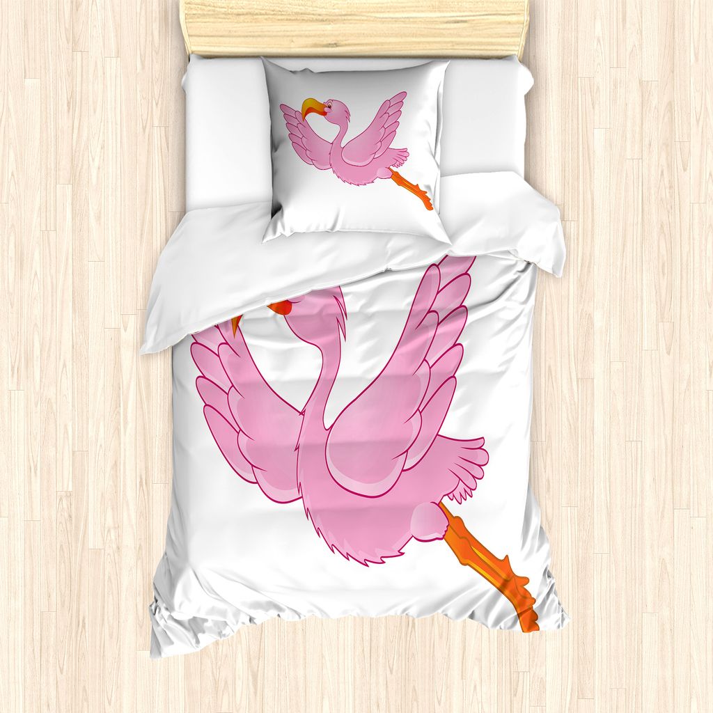 ABAKUHAUS Orange und Rosa Bettbezug Set für Einzelbetten, exotische Flamingo, Milbensicher Allergiker geeignet mit Kissenbezug, 135 cm x 200 cm - ...