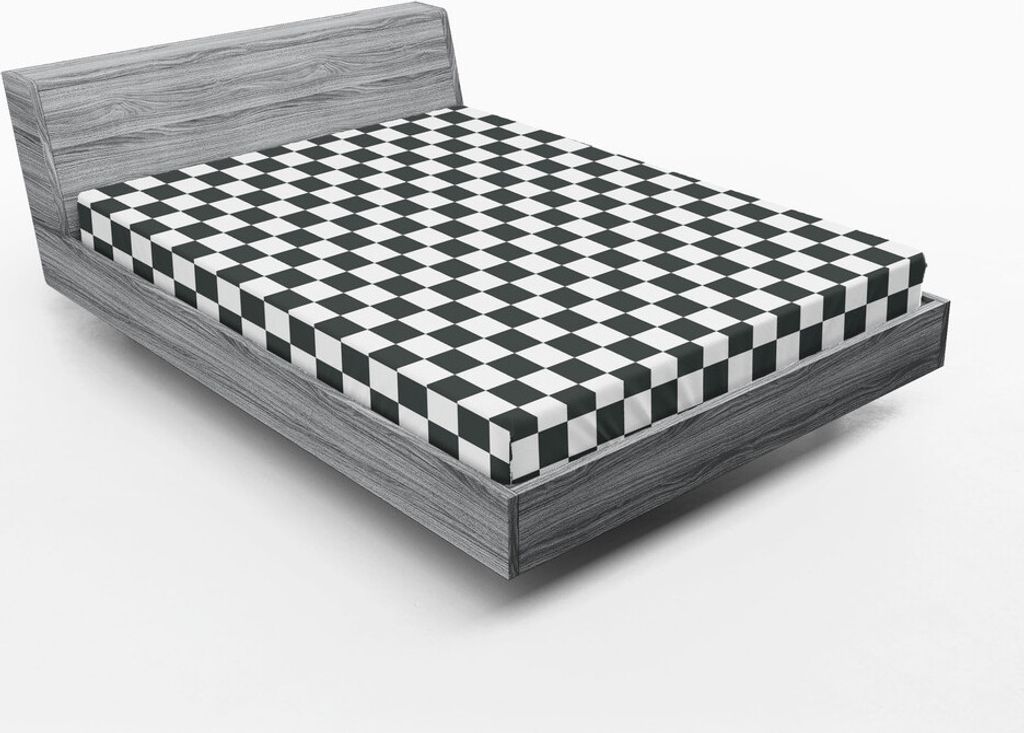 ABAKUHAUS Kariert Spannbetttuch, Monochrome Komposition mit klassischen Schachbrett inspiriert abstrakte Kachel Print, 160 x 200 cm, Grau weiß