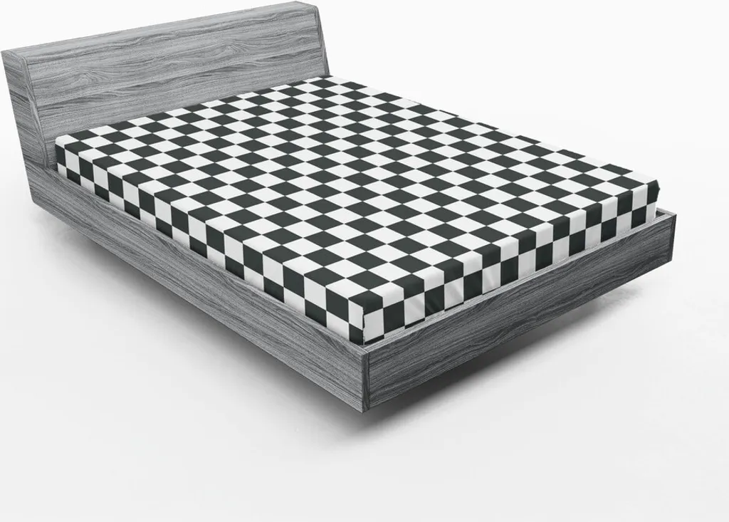 Drap-Housse 180x200 cm pour Grand Lit, Décoration Damier Gris Blanc