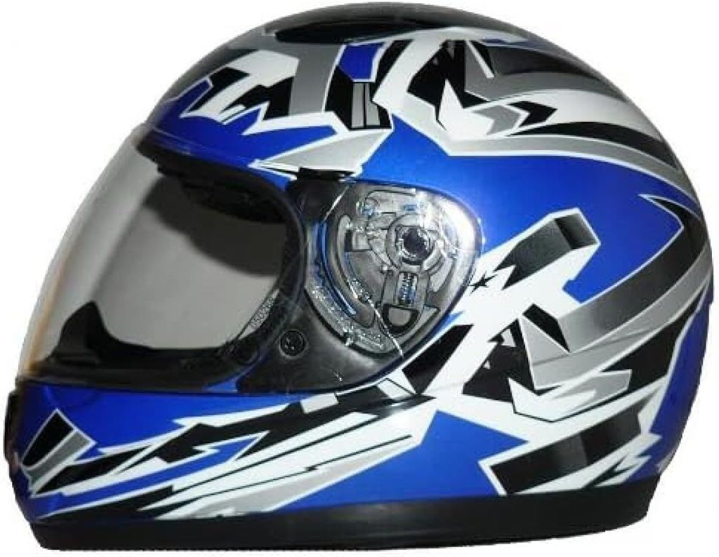 SA03-BL-XS Kinder Motorradhelm, Integralhelm, Größe XS (YL 52-53cm), Blau/Weiß
