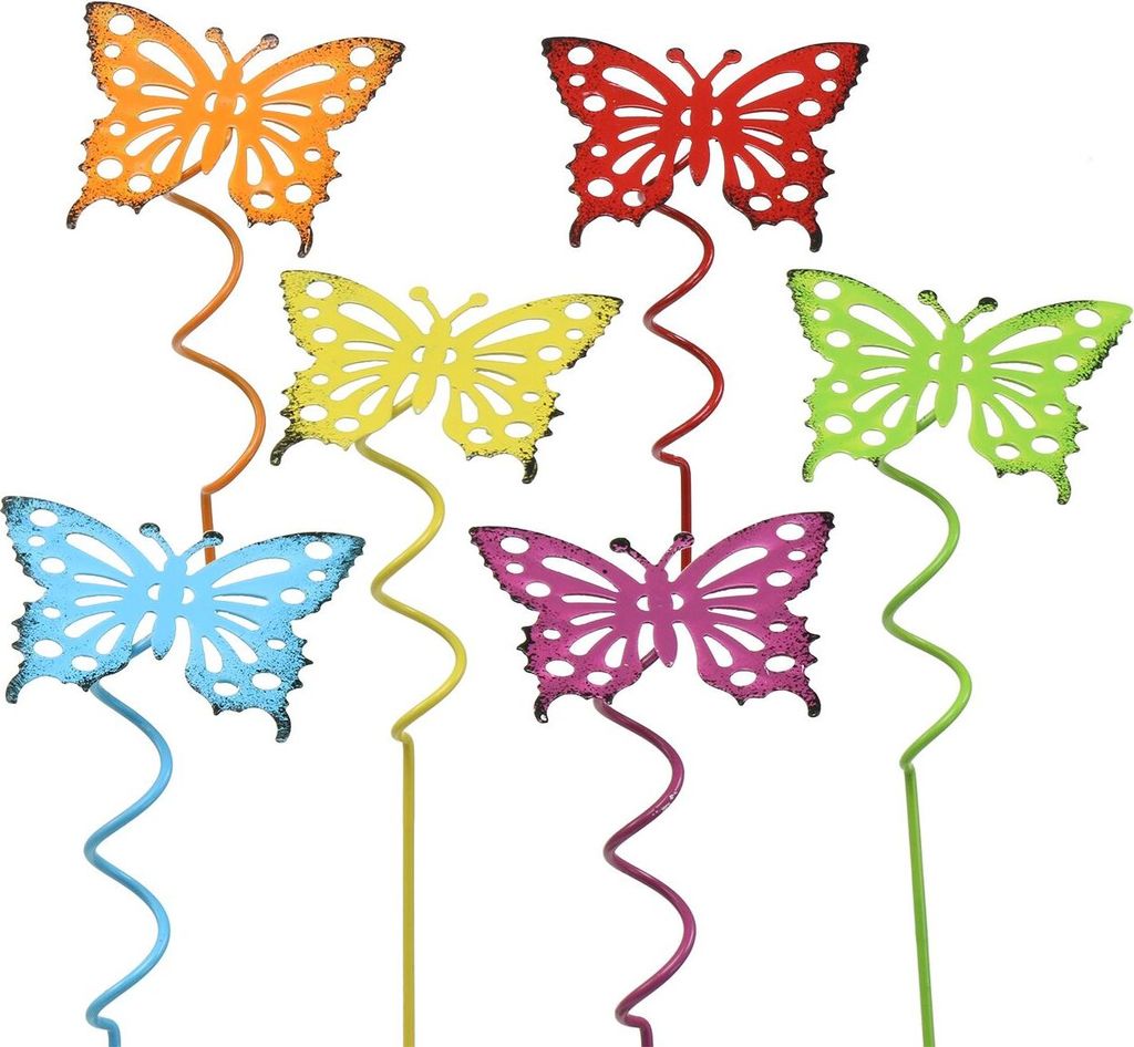 VIANA Deko Blumenstecker Schmetterling Metall bunt 22cm 12er Set Frühlingsdeko Garten Balkon, 12 Stück