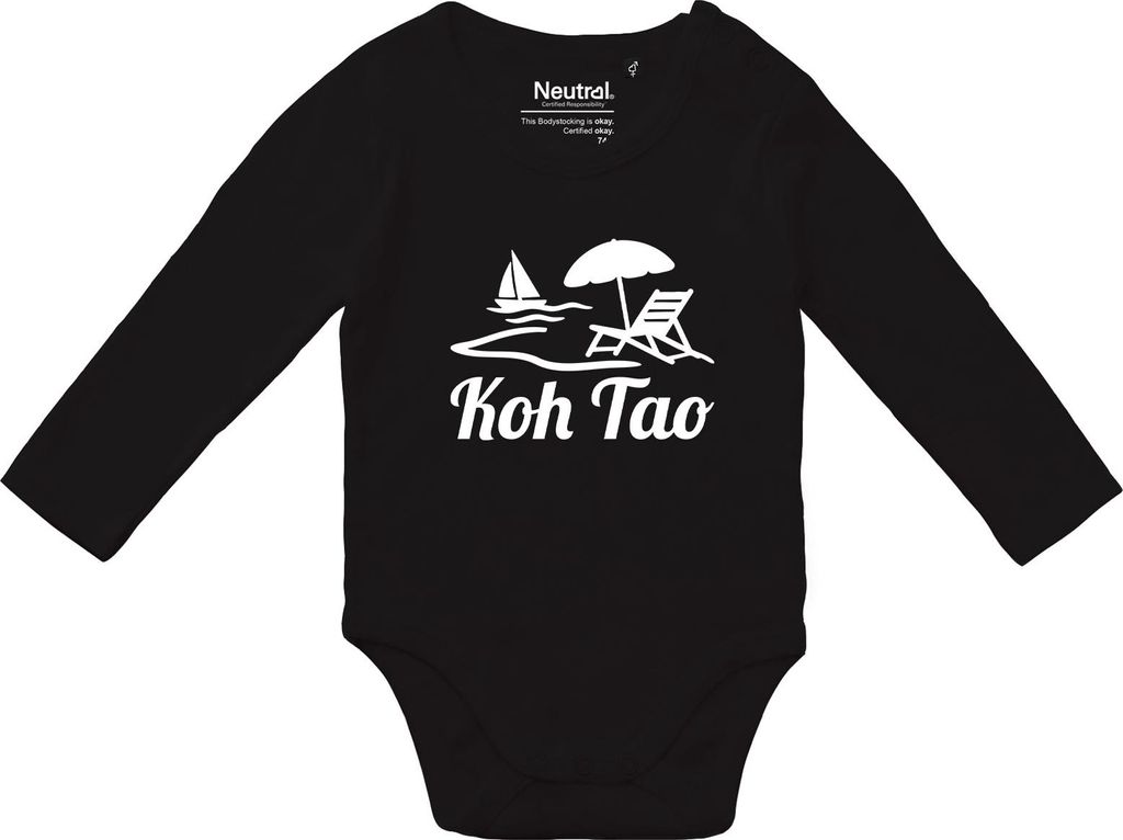 Huuraa Baby Body Koh Tao Inselmotiv Thailand 68 Black Baumwolle Fairtrade Langarmbody Geschenkidee