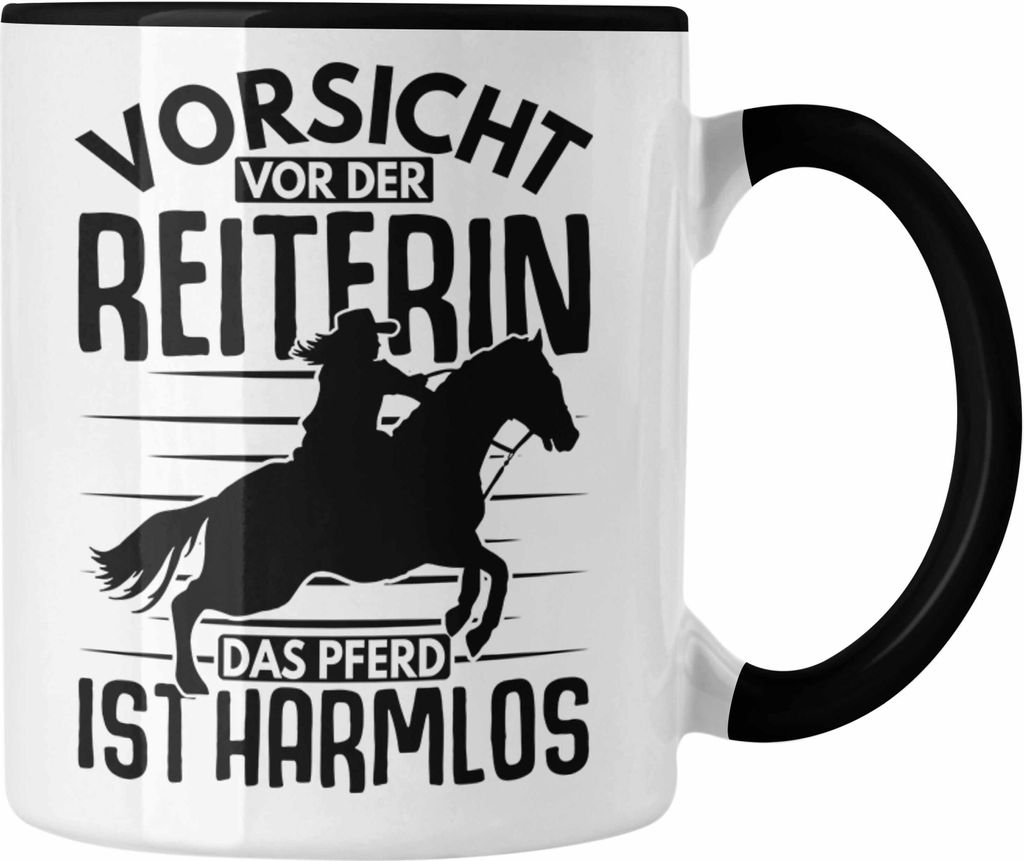 Trendation - Lustige Reiter Sprüche Geschenk Tasse Reiterin Pferde Mädchen Geschenkidee Vorsicht Vor Der Reiterin (Schwarz)