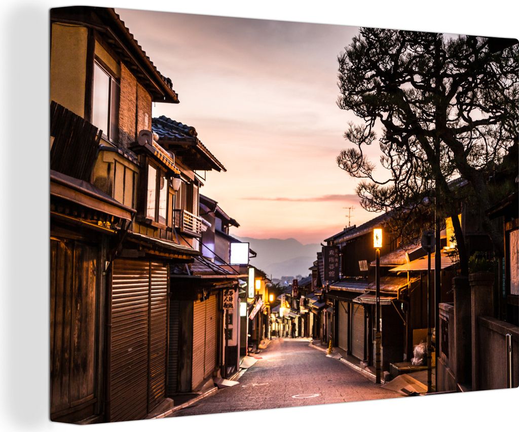 OneMillionCanvasses - Leinwandbilder - 150x100 cm, Sonnenuntergang über den japanischen Straßen von Gion in Kyoto, Wandbilder Kunstdruck Wandde...