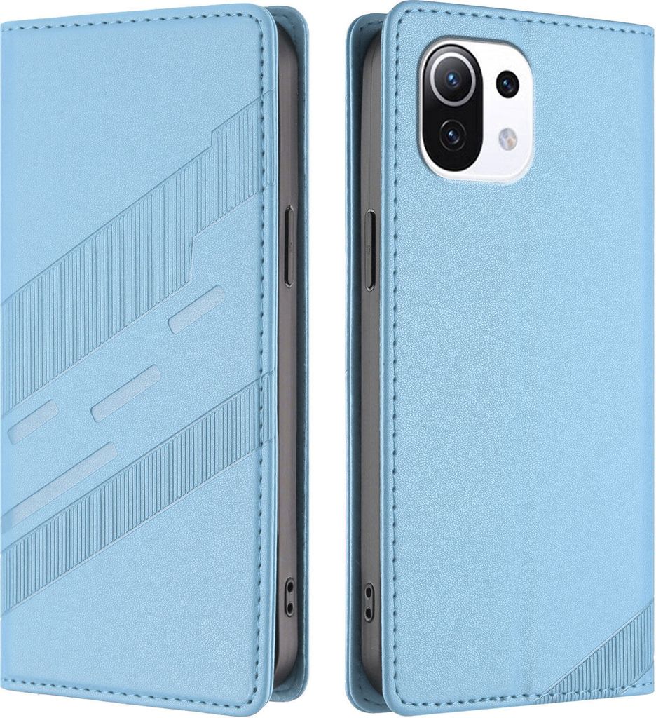 Hülle für Xiaomi Mi 11 Lite/Mi Xiaomi 11 Lite 5G Ne, Kunstleder Brieftaschen Handyhülle mit Kartenfach und Standfunktion Hellblau