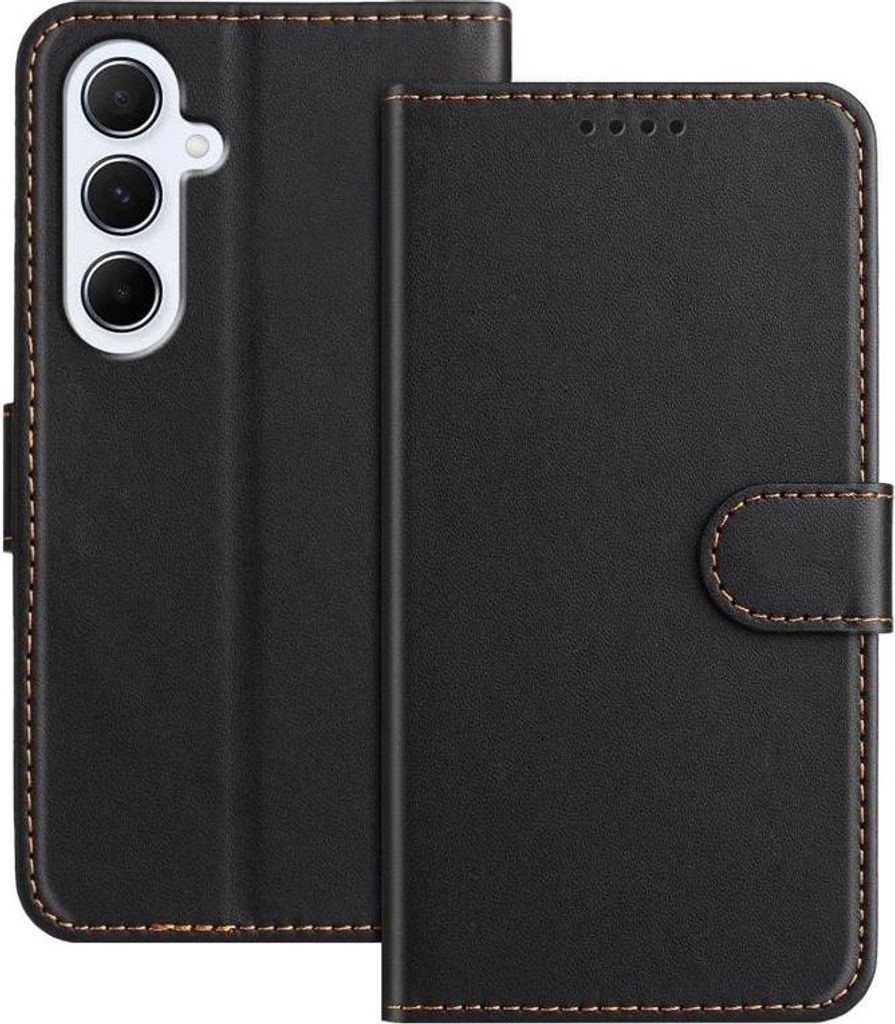 Hülle für Samsung Galaxy A26 - Phonesta Smooth Skin Book Wallet Klapphülle mit abnehmbarer Kordel - Schwarz