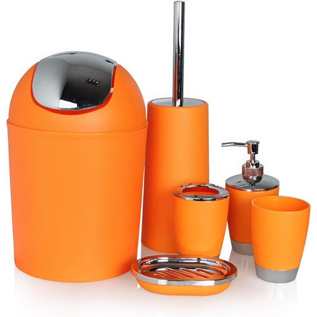 Badezimmer-Zubehör-Set 6-teilig – Modern, Robust & Praktisch, Zahnputzbecher, Zahnbürstenhalter, Abfalleimer, Seifenschale & Spender für Home ...