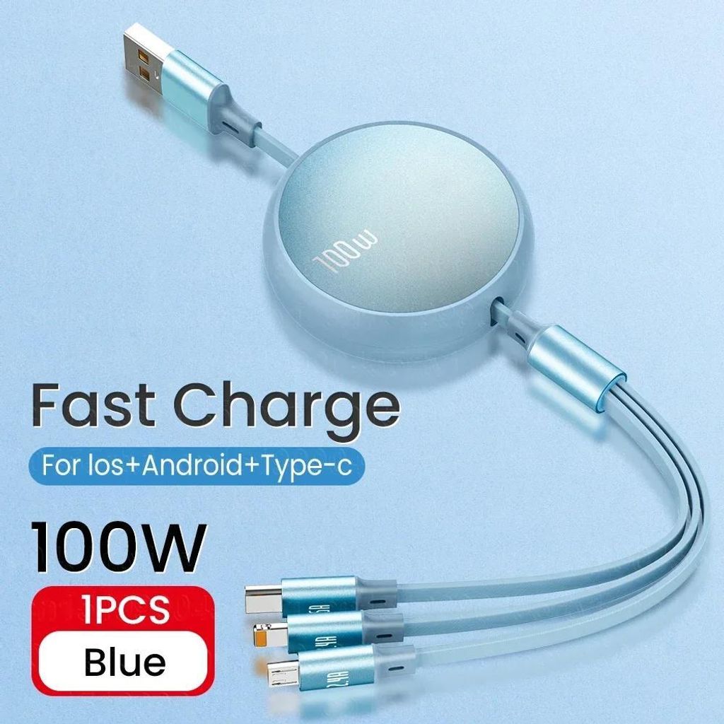 2-teiliges 3-in-1-Schnellladekabel mit USB-Anschluss, einziehbares, tragbares Micro-USB-Kabel mit Typ-C-Stecker