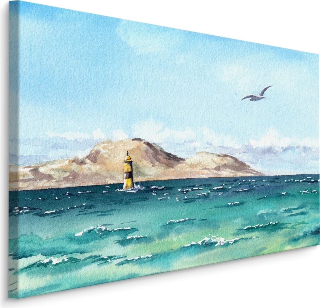 Fabelhafte Canvas LEINWAND BILDER 70x50 cm XXL Kunstdruck Meer Leuchtturm Möwe Himmel